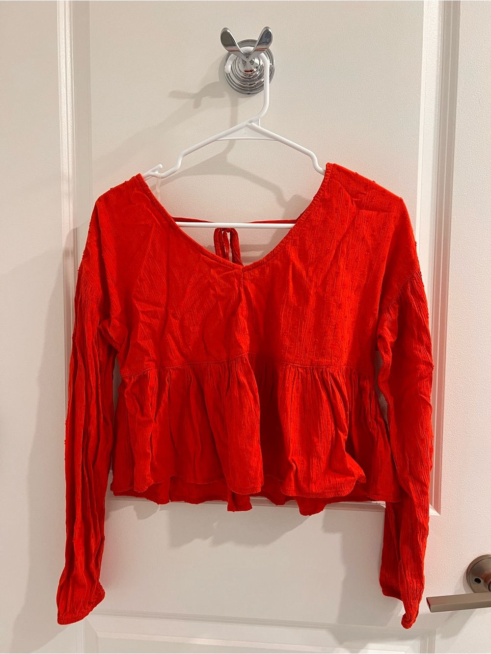 Arizona Jean Company Bright Red Peplum Long-Sleeve Top